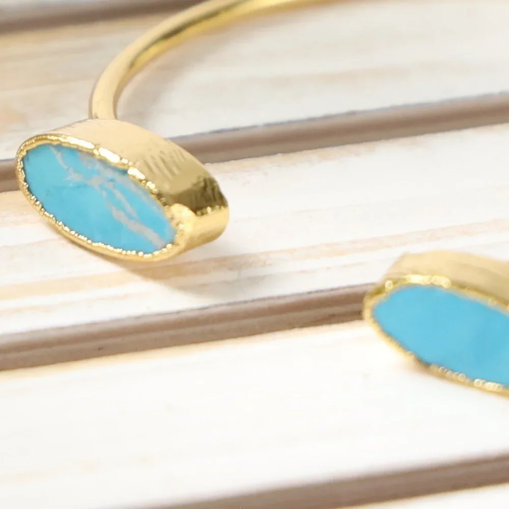 Gemstone Turquoise Cuff Bangle High-Quality Gold Plating Bracelet